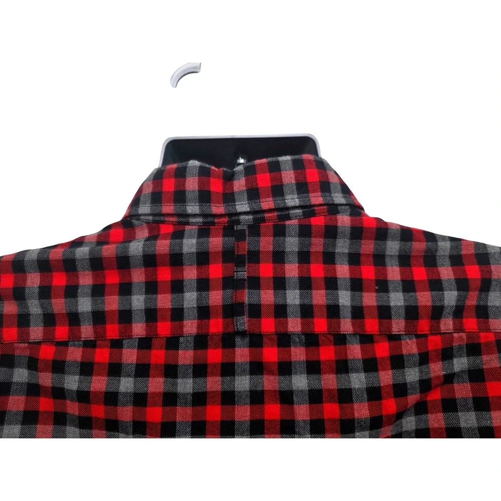 Banana Republic Mens Red Black Gray Grant Fit Luxe Flannel Button Down‎ Shirt M